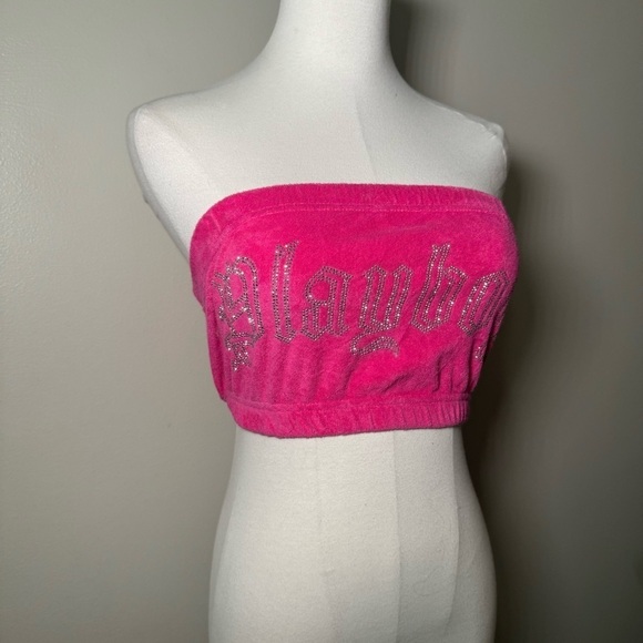 Playboy 90s inspired bling y2k velour rhinestone bandeau S - Picture 3 of 6